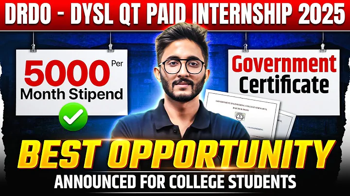 DRDO DYSL INTERNSHIP 2025 | ₹5000 Month Stipend + Govt Certificate | Big Opportunity For Aspirants