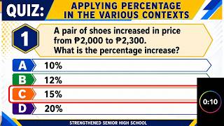 QUIZ: APPLYING PERCENTAGE IN THE VARIOUS CONTEXTS