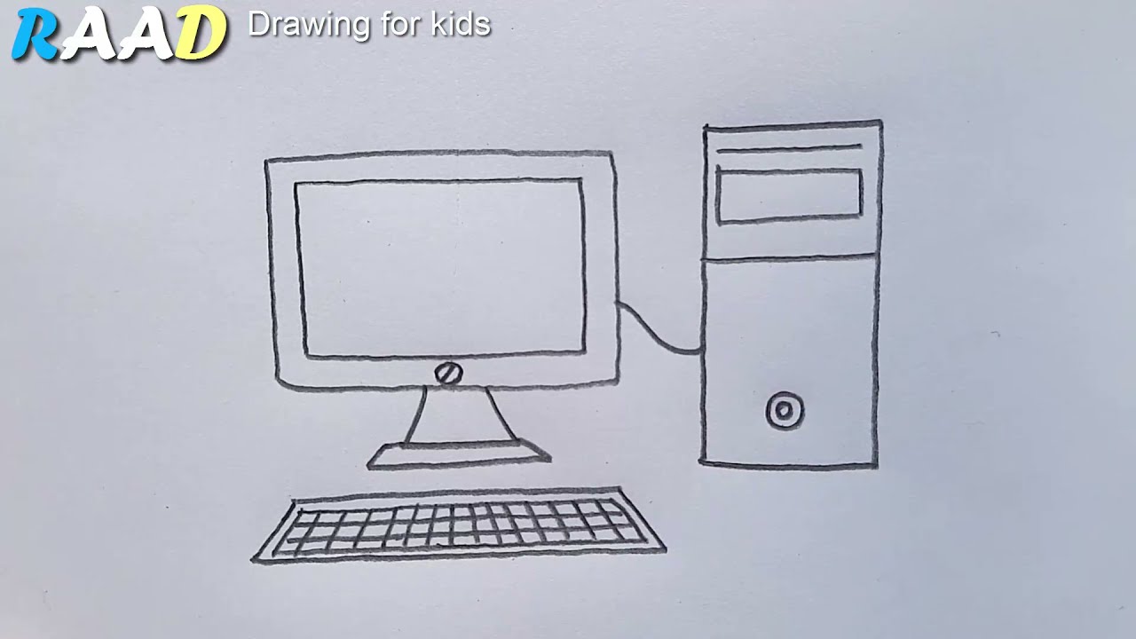 Easy way to draw desktop computer step by step with pencil shading  YouTube