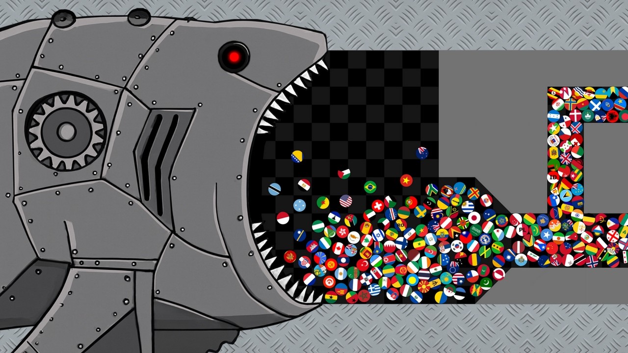 Escape from Mecha Bloop - Countries Marble Race in Algodoo