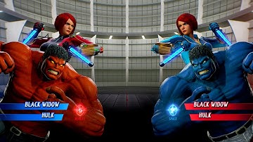 Black Widow & Red Hulk vs Black Widow & Blue Hulk (Very Hard) - Marvel vs Capcom | 4K UHD Gameplay