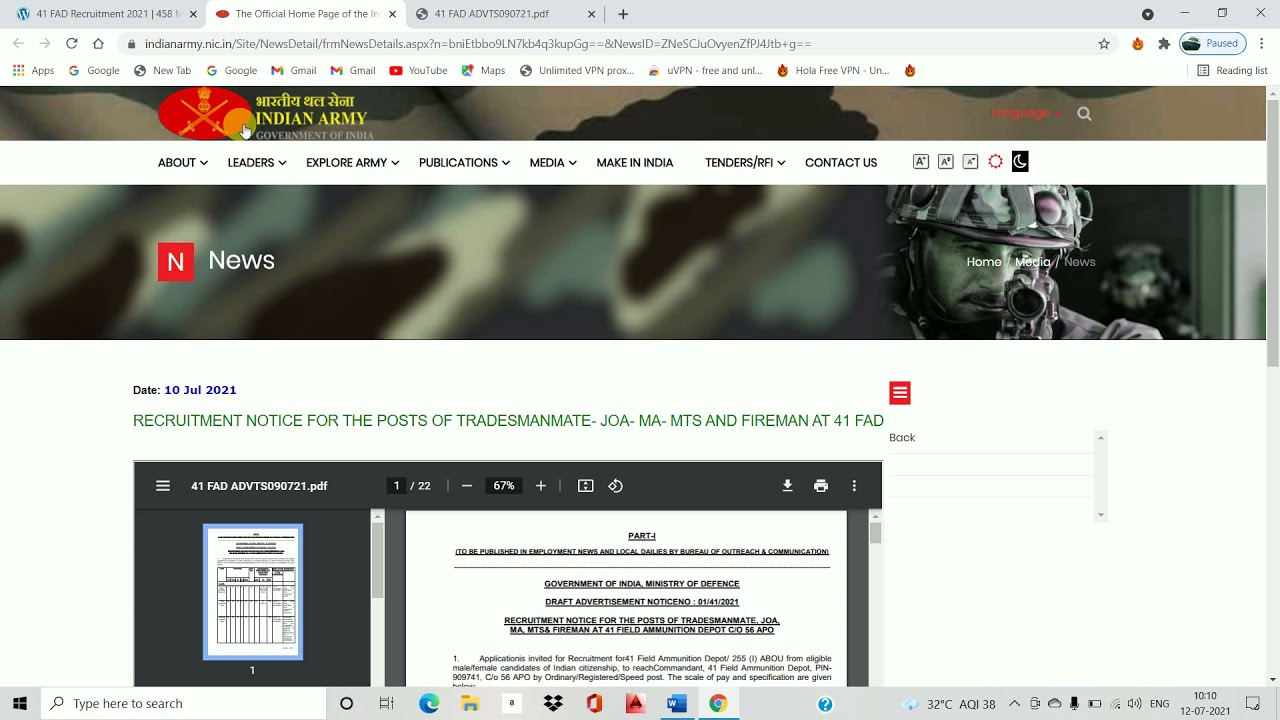 41 FAD Recruitment 2021 | 458 MTS, JOA FAD Recruitment 2021/application for 458 posts Recruitment