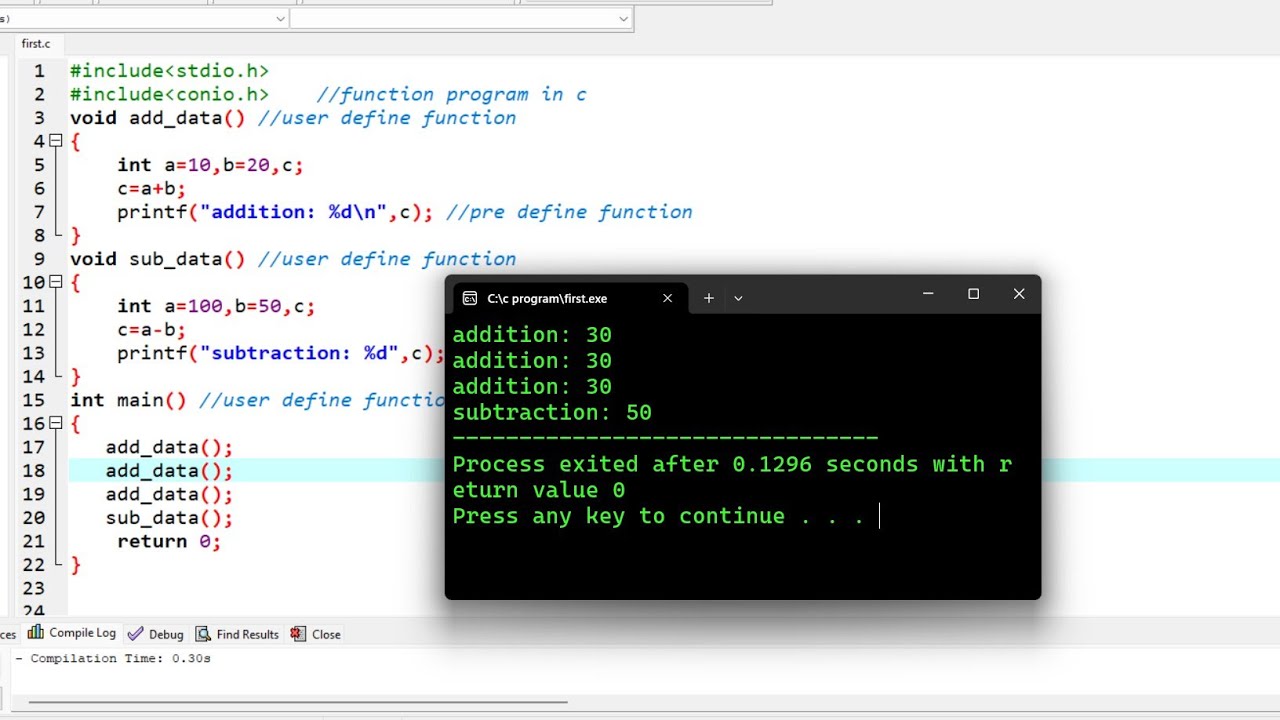 c program to make simple function program | c programming - YouTube