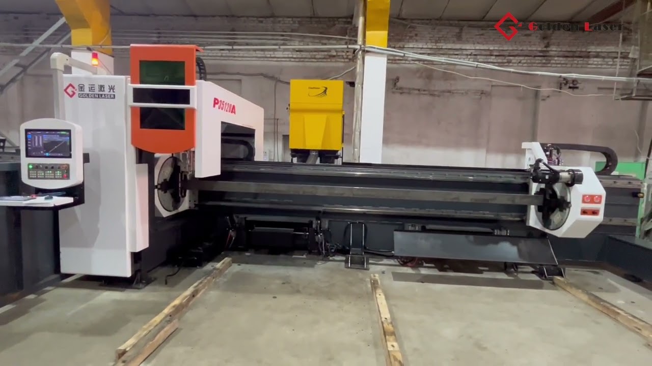 Golden Laser 12 meters 3 Chuck Tube Laser Cutting Machine in Customer Side