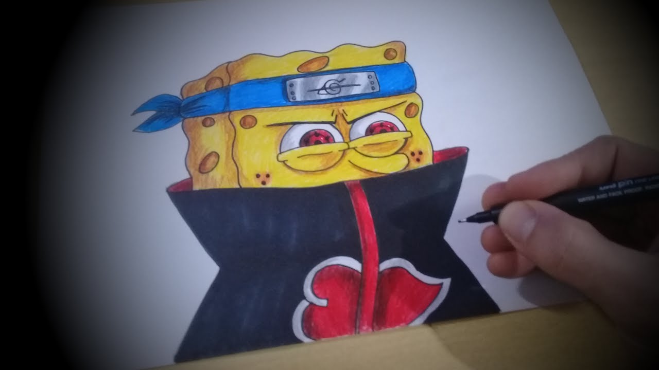 COMO DESENHAR o BOB ESPONJA da AKATSUKI passo a passo 