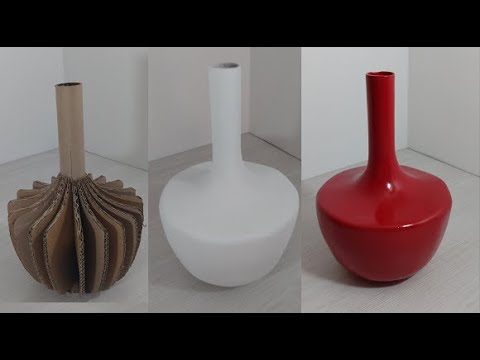 Como hacer un jarron con carton reciclado - manualidad con carton - YouTube