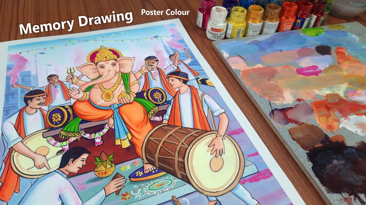 How to color Ganapati Occasion memory Drawing, Drawing Exam ...