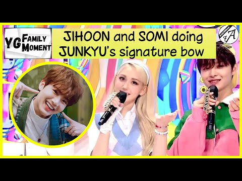 🆈🅶🅵🅼 JIHOON and SOMI doing JUNKYU's pose (signature bow) || TREASURE and TheBlackLabel || YG FAM
