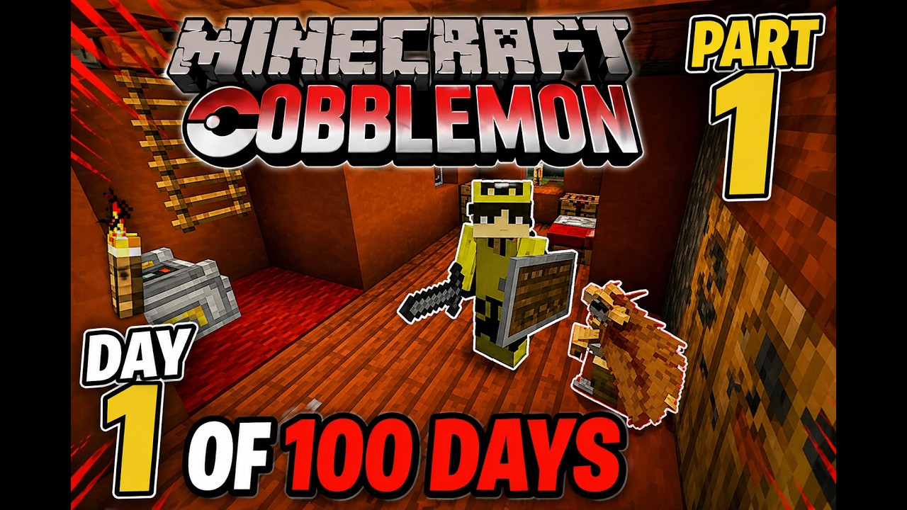 I Survived Day 1 in Cobblemon Minecraft! | 100 Days Challenge Part 1 ...