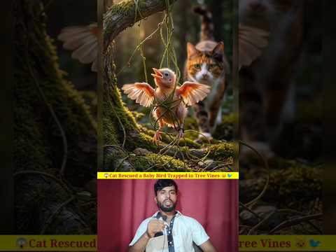 😱Cat Rescued a Baby Bird Trapped in Tree Vines 🐱🐦#AnimalRescue #CatHero #ViralShorts #shorts #viral