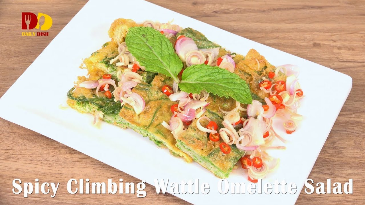 Spicy Climbing Wattle Omelette Salad | Thai Food | Yum Kai Cha Om | ยำไข่ชะอมทอด
