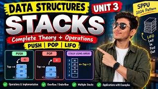 DS Unit 3 🔥 STACKS Complete Theory + Operations | PUSH, POP, LIFO | SPPU 2024 Pattern