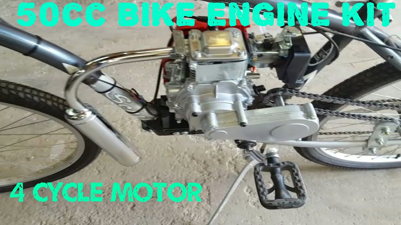 50cc 4 stroke bicycle engine kit, fun! - YouTube