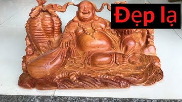 Chiêm ngưỡng tượng Di lặc gỗ hương Gia Lai liền khối đẹp độc lạ.