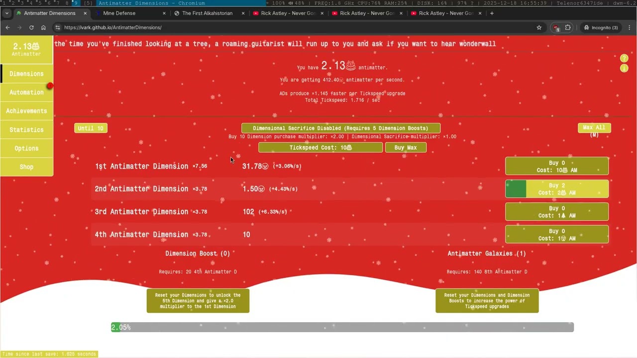 Antimatter dimensions infinity "speedrun" 21/40