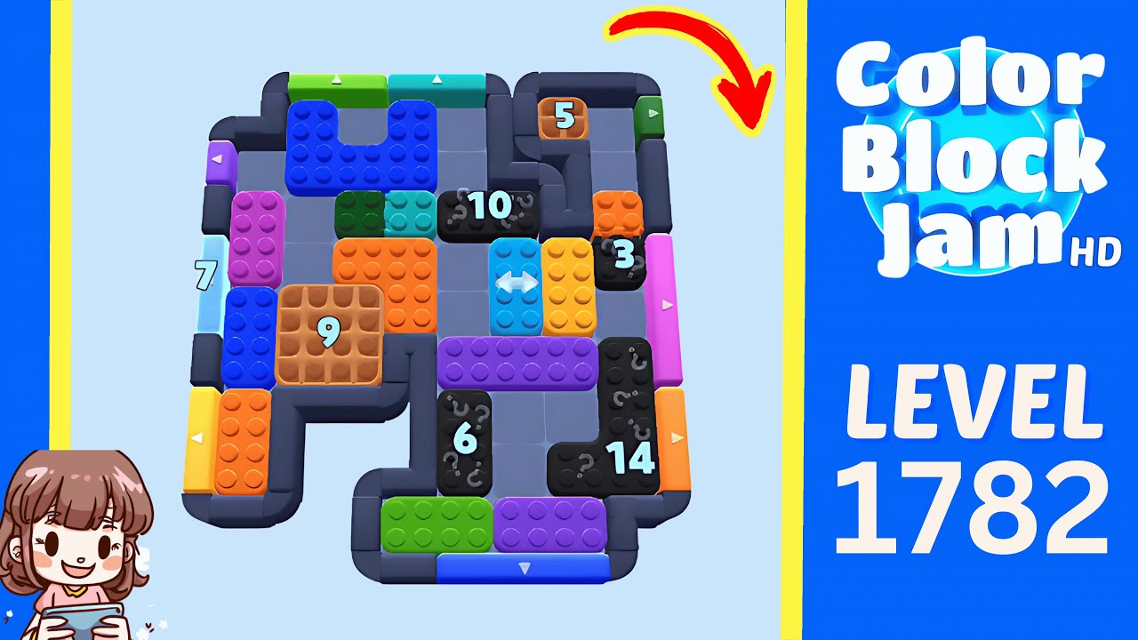 Color Block Jam Level 875 mapped Level 1782 board with 2:06 timer and central wooden/black countdown pieces opening frame