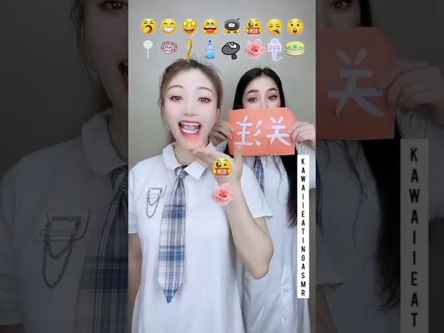 Sisters Emoji Eating Challenge | #asmr #food #shorts class=
