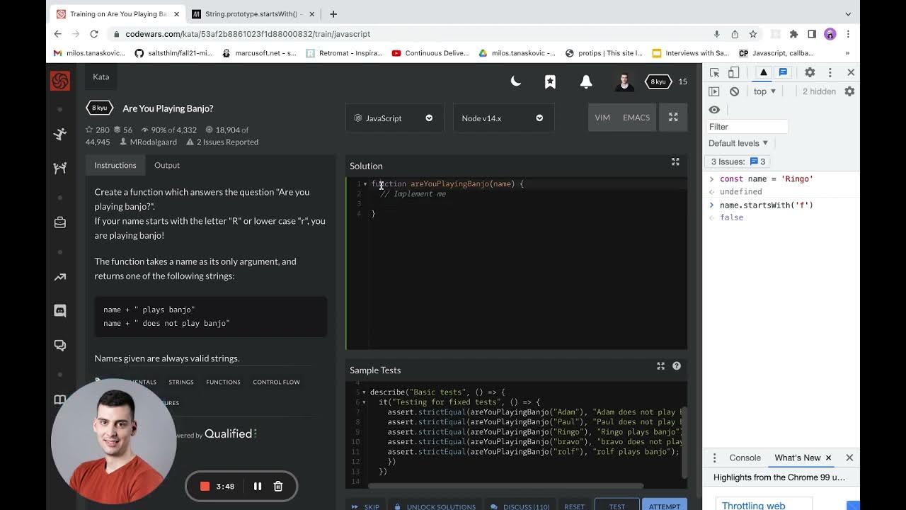 Codewars 💥 Training on Are You Playing Banjo JavaScript Entry Level