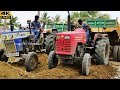 Mahindra 50hp FE Pulling Full Loaded Trolley of Lake Soil Pulling | Swaraj tractor power | #CFV