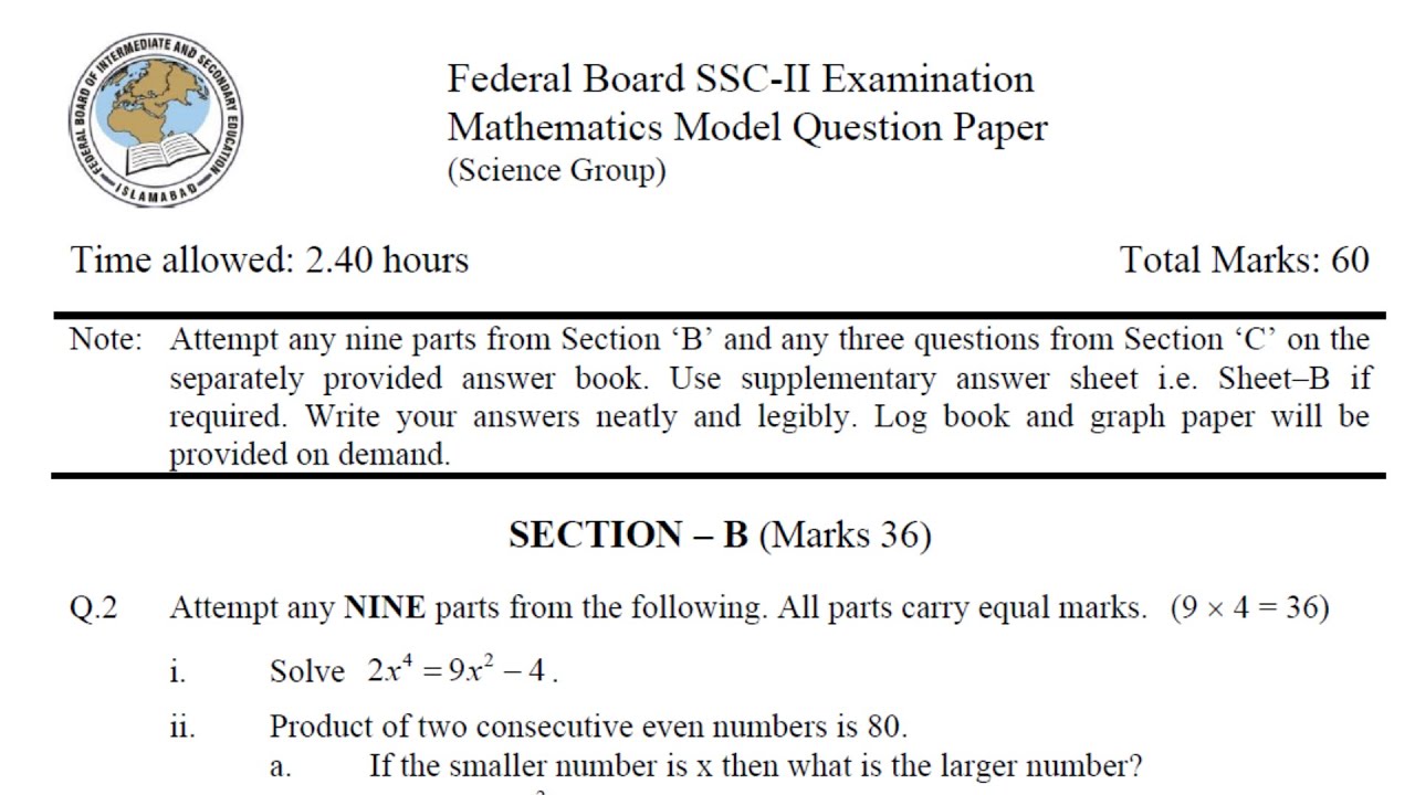 federal board paper presentation