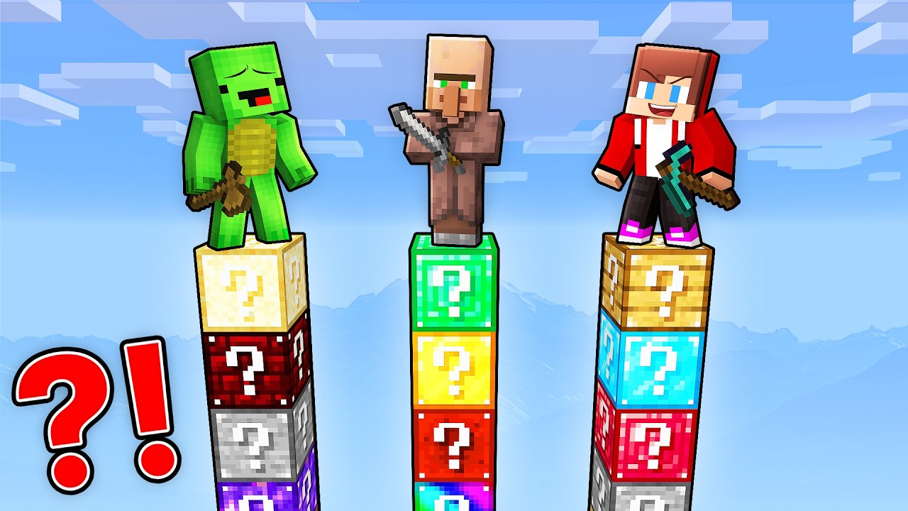 Mikey vs JJ vs Villager Lucky Block Pillar Survival Battle in Minecraft (Maizen)
