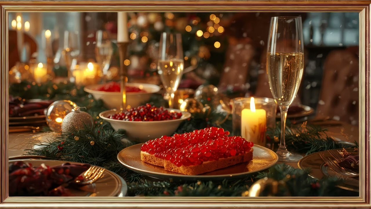 Christmas Table Art 4K | Festive Dinner with Candles & Champagne | 3 Hours | TV Pictures Wallpapers