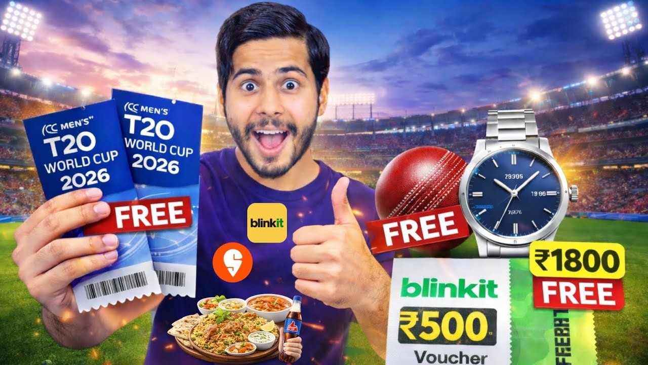 FREE T20 World Cup Match TICKET 🔥 ₹1800 Smart Watch ⌚️ FREE Offer, ₹500 Blinkit Voucher,Swiggy Offer
