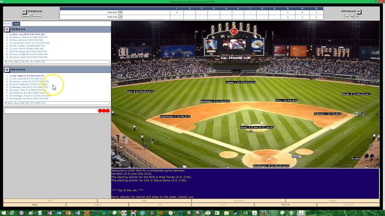 DIGITAL DIAMOND BASEBALL DDB V6 1978 Season Red Sox White Sox YouTube