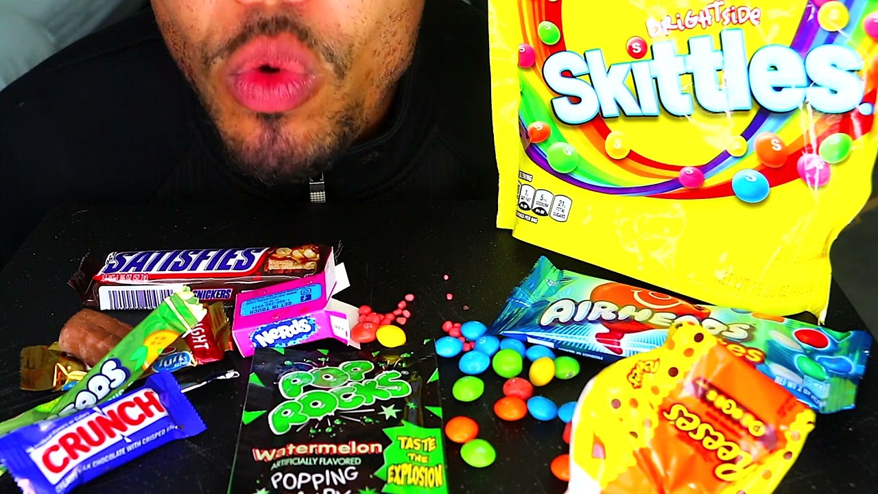 ASMR EATING CANDY NO TALKING MUKBANG AIRHEADS SKITTLES JERRY FOOD ...