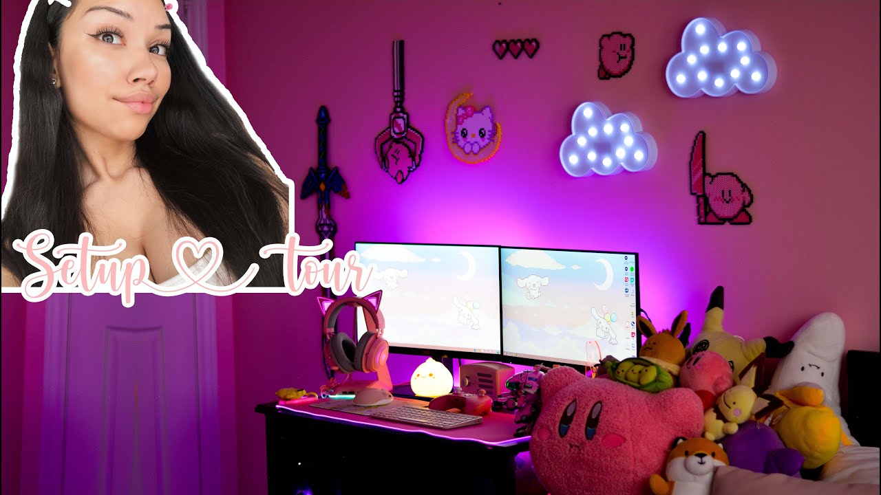 My Pink Aesthetic Gaming Setup Tour Youtube