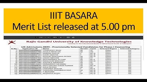 iiit basara selection list 2023. iiit basara merit list 2023