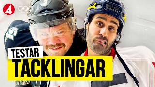 Berra testar hockeytacklingar med D...