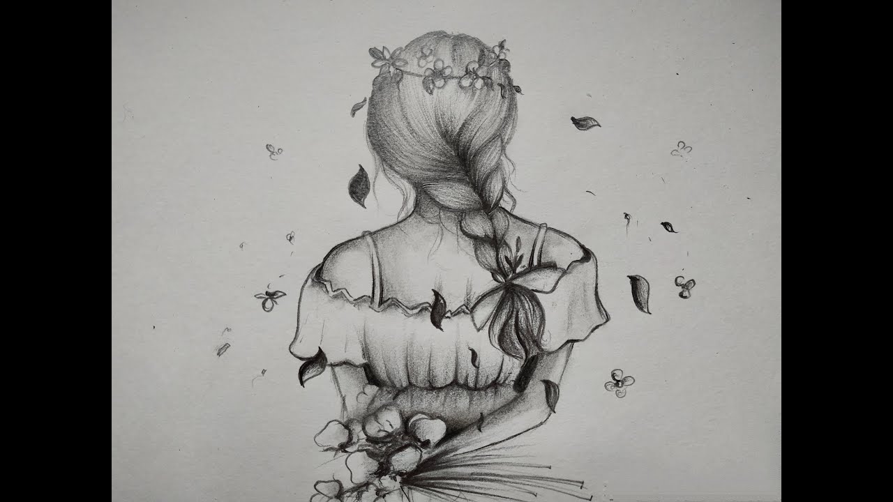 Pencil Sketch of Girl with Flowers! How to Draw - YouTube