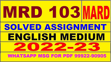 mrd 103 (MARD) solved assignment 2022-23 in english | mrd 103 solved assignment 2023 | mrd 103 2023