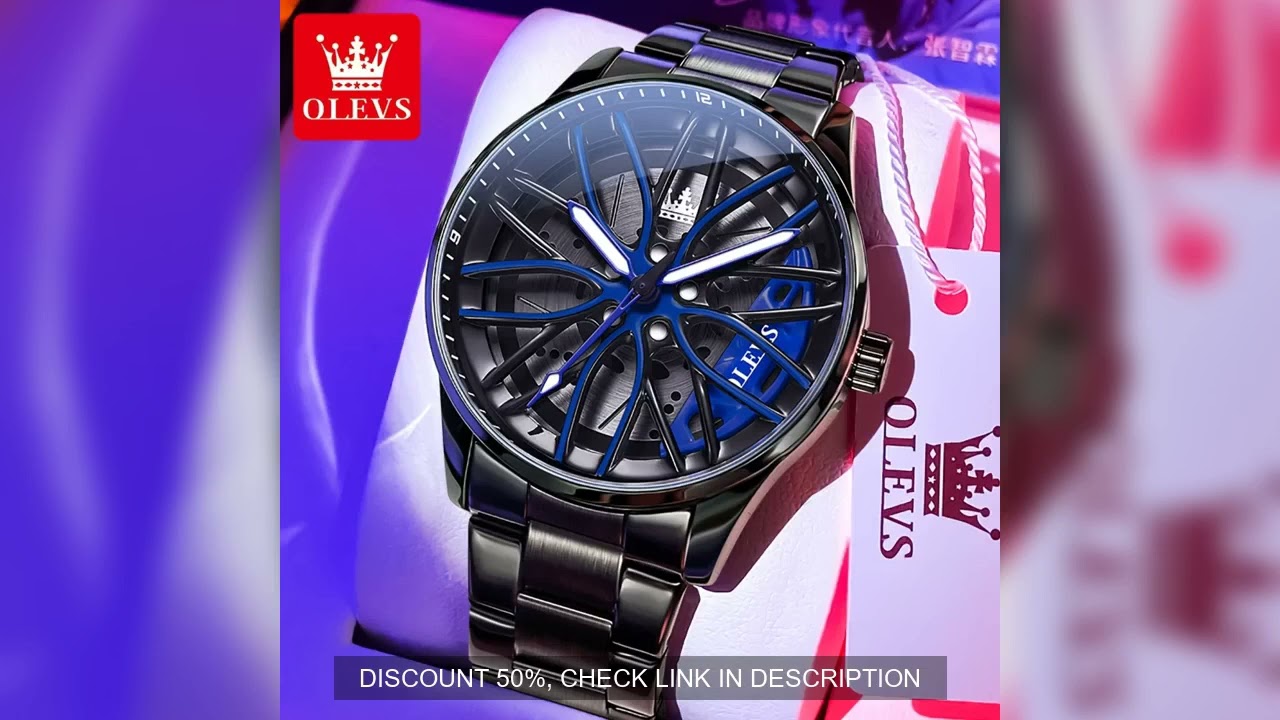 OLEVS Fashion 360° Rotary Dial Quartz Watch for Men Sport Car Rim Wheel Hub Waterproof Luminous Stai
