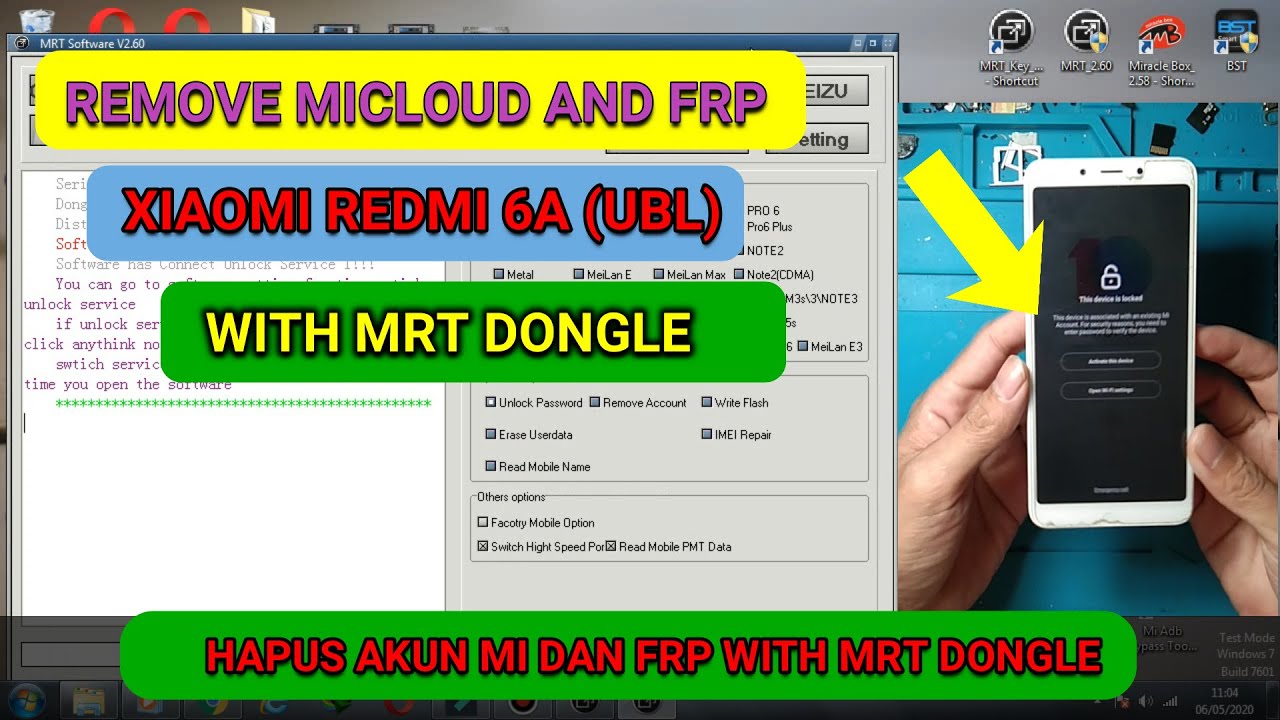 Remove Micloud And Frp Xiaomi Redmi 6a Ubl With Mrt Youtube