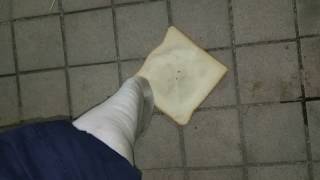 girl dirty socks trample bread