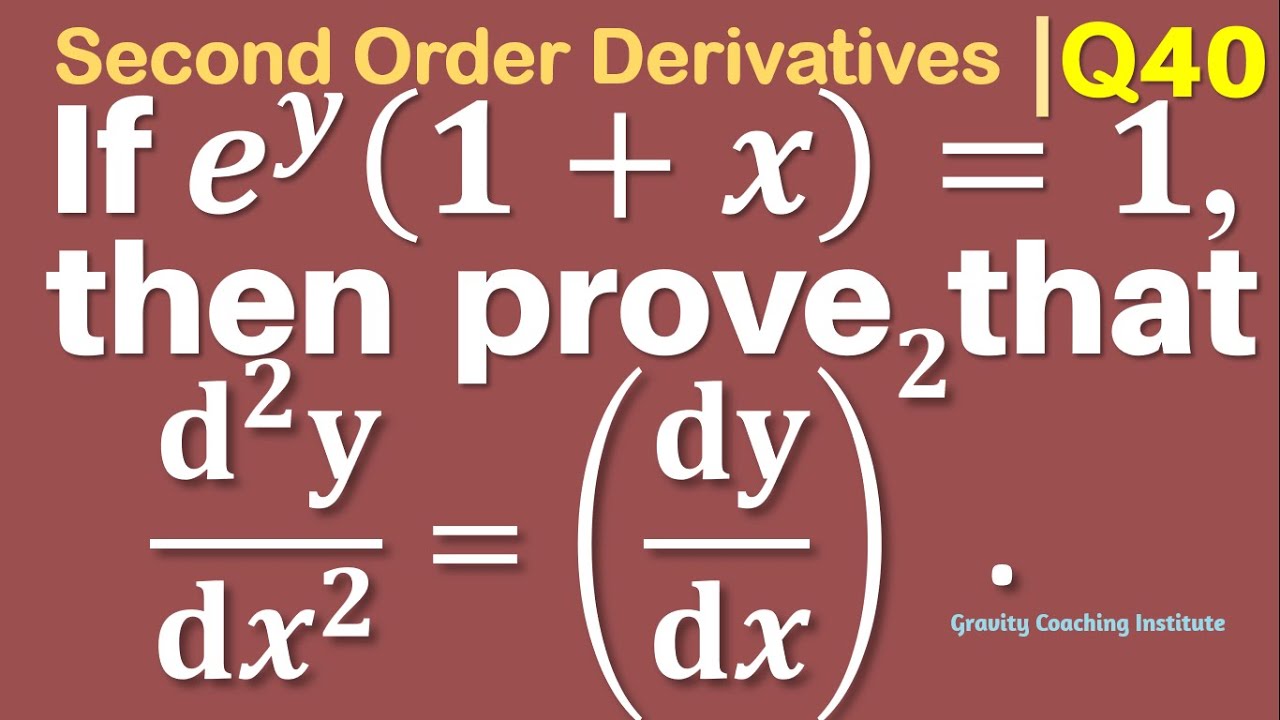 Q40 | If e^y (1+x)=1 prove that (d^2 y)/(dx^2)=(dy/dx)^2 | Second Order ...