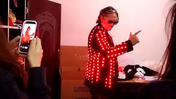 USA customer wearing TC 019 digital LED jacket, LED costume