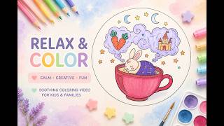 🐰 Sleepy Bunny in a Cozy Tea Cup | Relaxing Cute Coloring Video for Kids