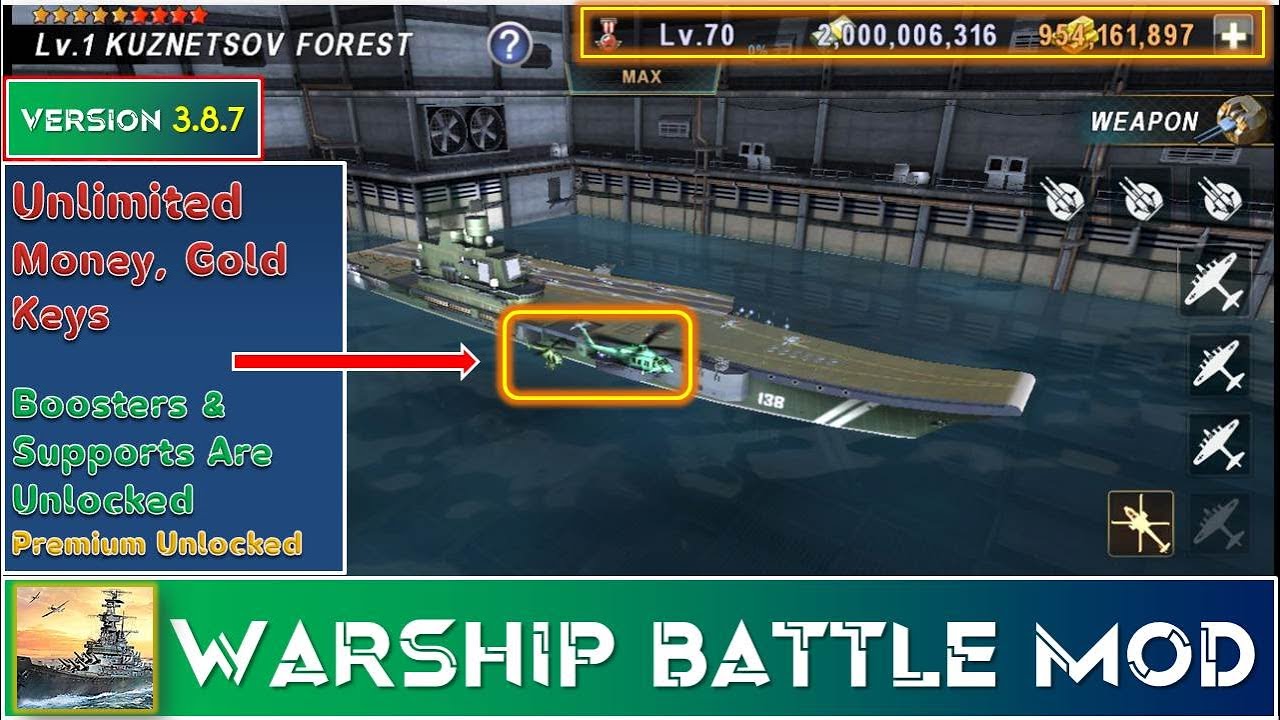 Warship Battle Mod Latest Unlocked Support Helicopter & Booster