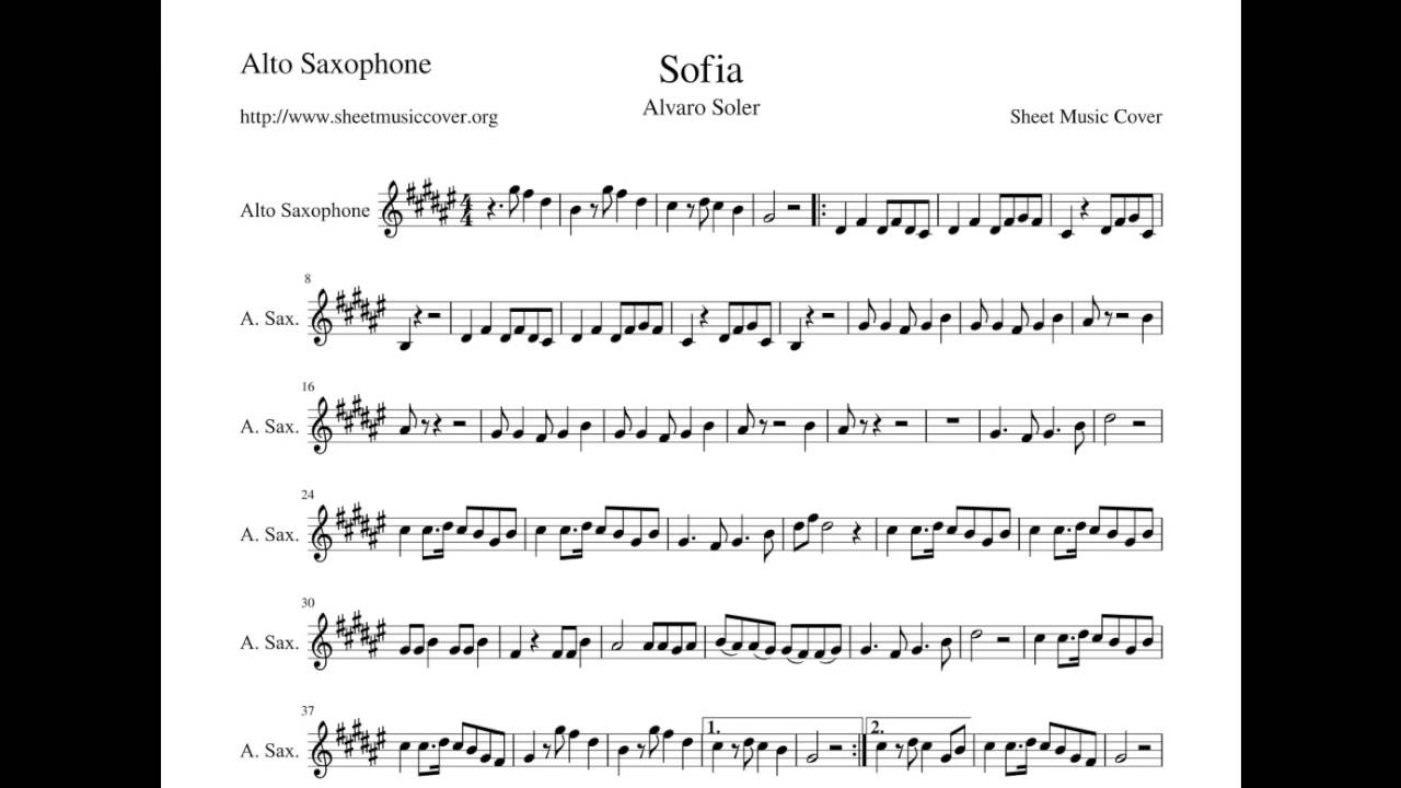 Sofia - Alvaro Soler - Sheet Music Cover [Alto Sax]