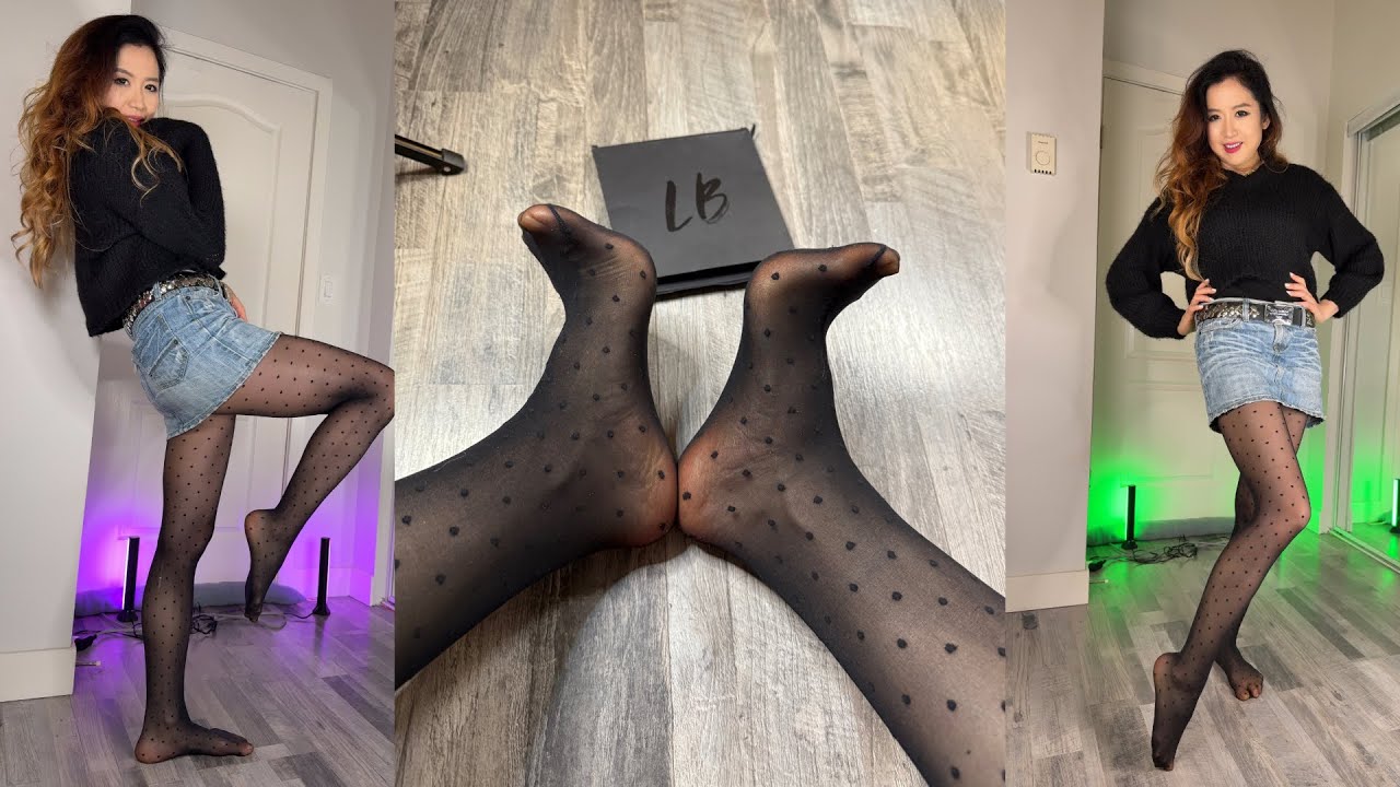 Polka Dots Nylons Tights Review! Black Les Belles pantyhose pattern stockings legs feet toes girl 
