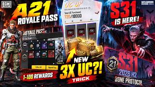 FINALLY BGMI A21 ROYAL PASS & S31 SEASON IS HERE! 🔥 NEW 3X UC TRICK + RP 1-100 REWARDS screenshot 2