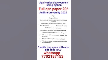 application development using python sem5 old Qsn paper #andhrauniversity #bsc #computerscience 2025