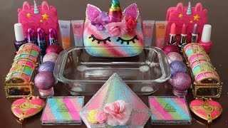 Mixing”Unicorn” Eyeshadow and Makeup,parts,glitter Into Slime!Satisfying Slime Video!★ASMR★