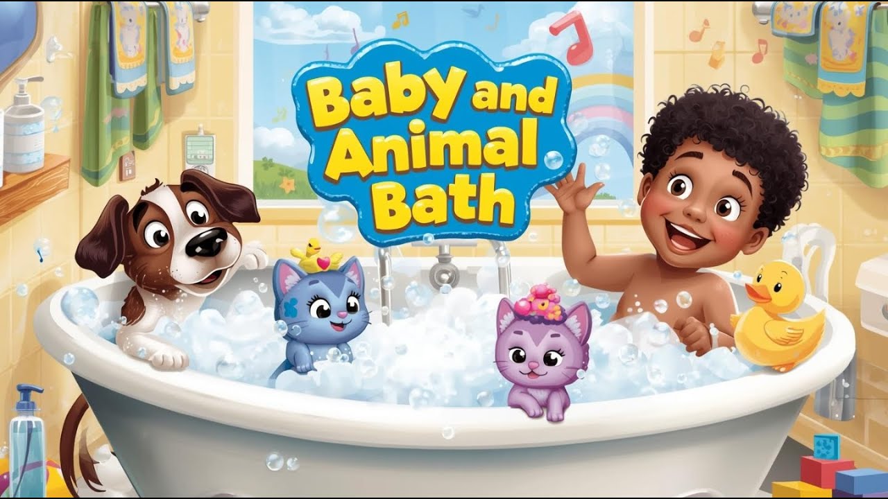 Bath Time Fun with Baby & Animals! | Kids Nursery Rhyme