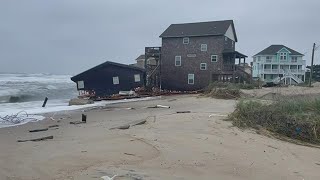 Aftermath of House on Outer Banks of North Carolina Collapsing into Ocean in Rodanthe