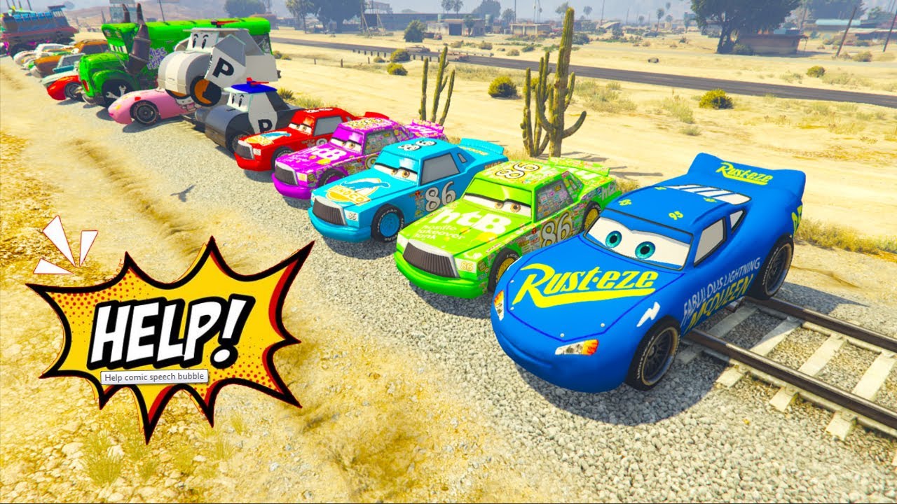 All Cars 3 McQueen and Friends Mack Truck in trouble with Thomas Train Spiderman