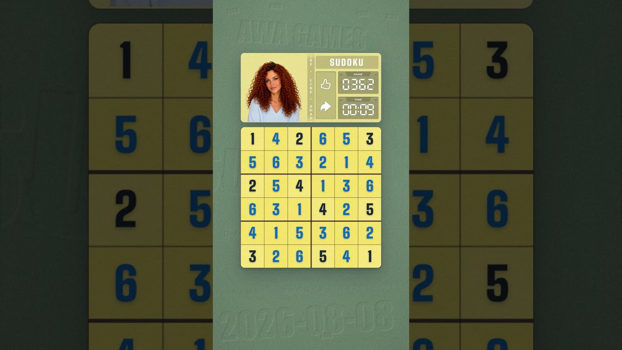 LinkedIn Mini Sudoku #362 solved board for August 8, 2026, 6x6 grid